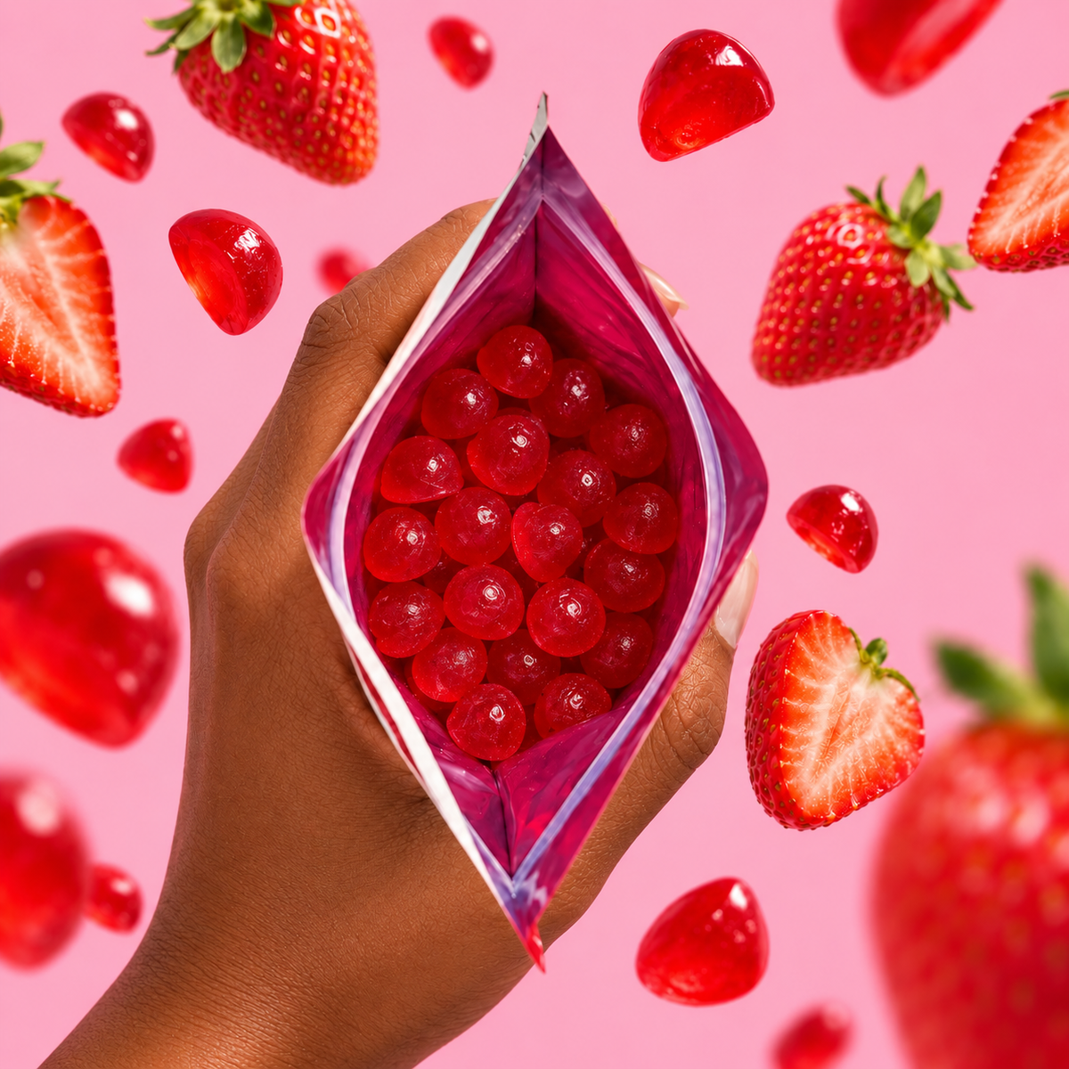Sachet de Plaizz fraise ouvert.